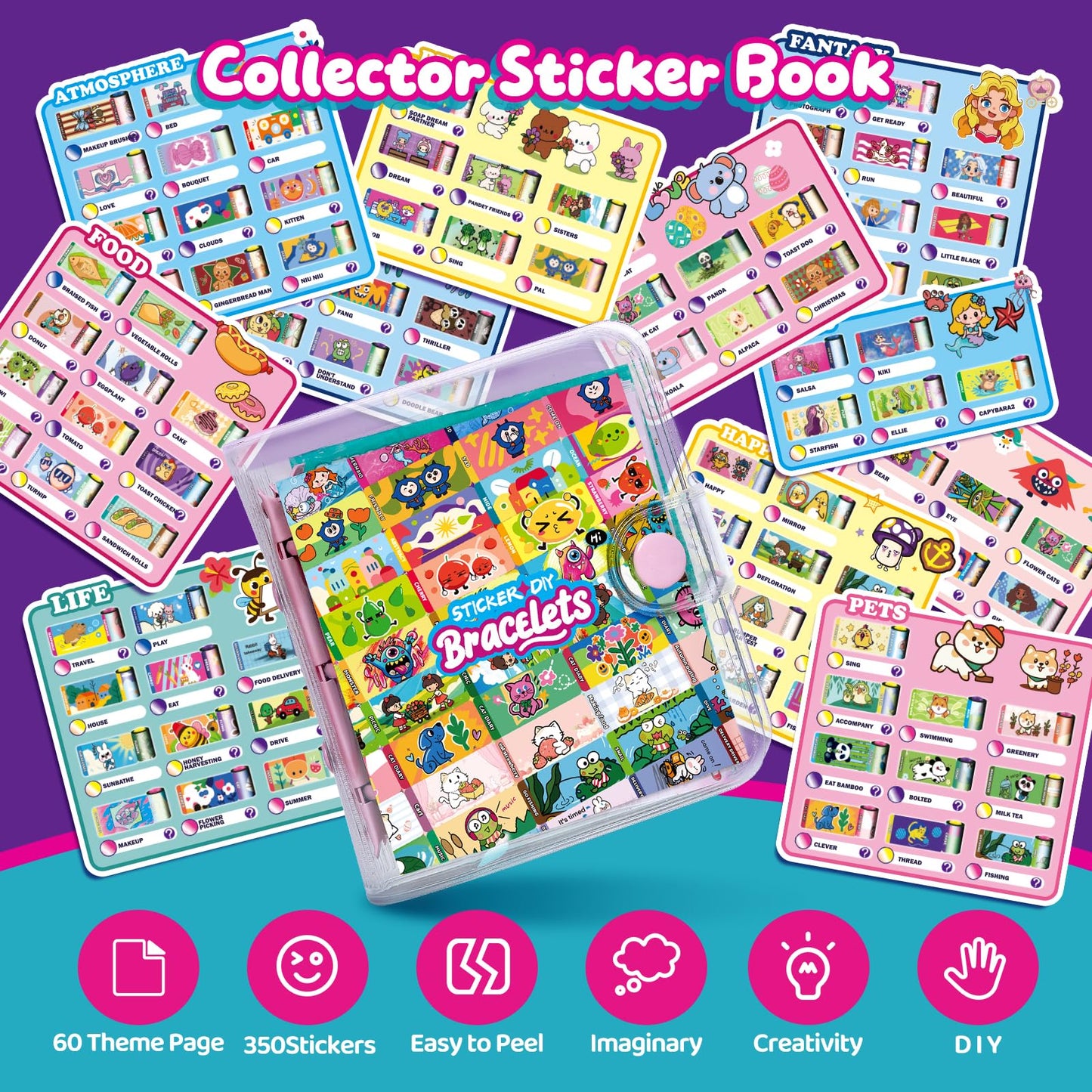 DIY Sticker Bracelet Maker, with 350pcs Mini Rolls Stickers, 12 Cute Pendants &Collect Book,Jewelry Necklace Making Kit,Fun Arts and Crafts for Kids 5-12, Birthday Party Gift,Toys for 5 Year Old Girls