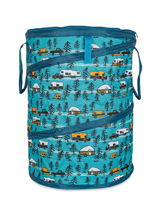 Camco Pop-Up Utility Container - Use as Collapsible Trash Can When Camping - Holds 30-Gallon Kitchen-Size Trash Bags - Stands 2-Ft Tall & Collapses for RV Storage and Organization (42990)
