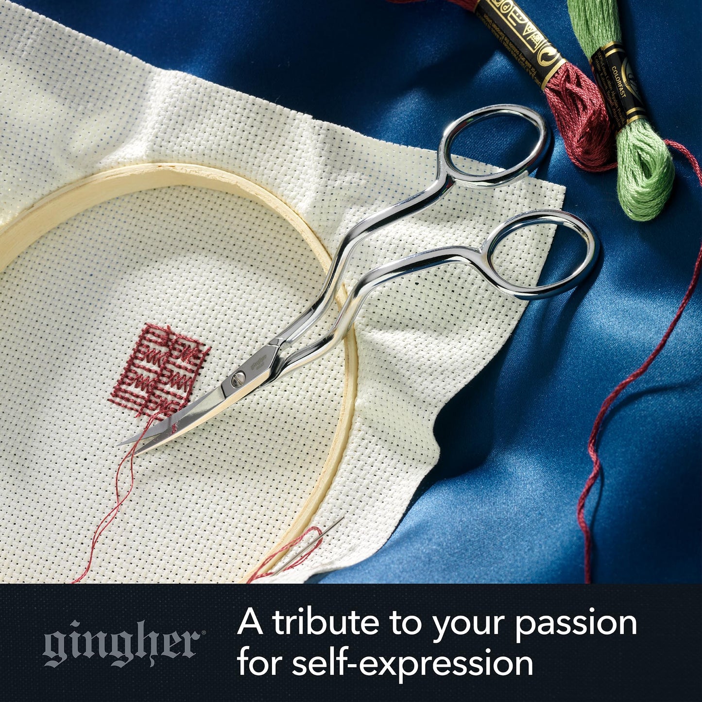 Gingher Double-Curved Embroidery and Appliqu Scissors (6 in.) for Cutting Threads Close to Fabric Sharp and Smooth Cuts