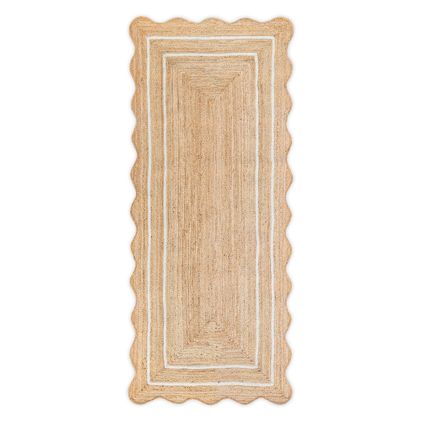 Weaving Village 2'x6' Jute Scalloped Boho Jute Runner Rug, Off White
