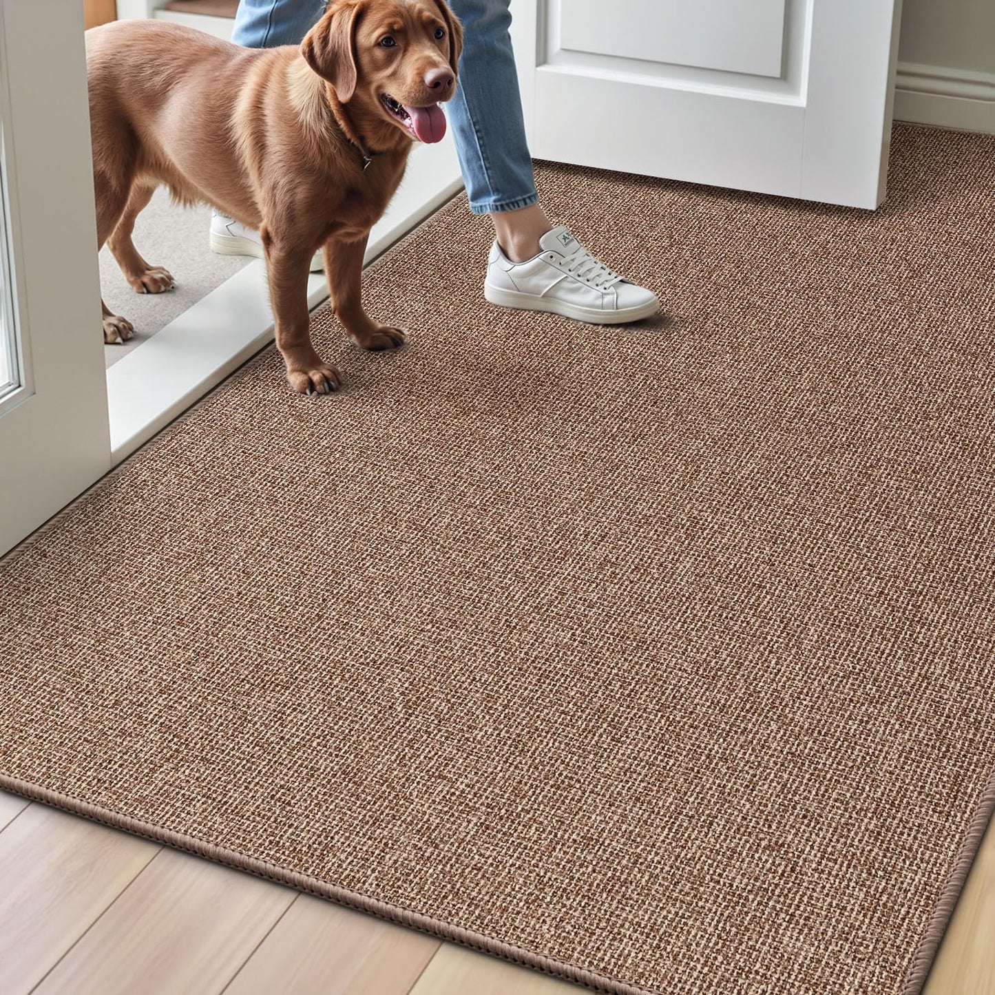 LUMI Indoor Door Mat 36"x56", Ultra Thin Low Profile Non-Slip Doormat for Home Entrance, Absorbent & Stain-Resistant Welcome Mats, Washable Entryway Mat for Front Door, Patio, Porch, Camel