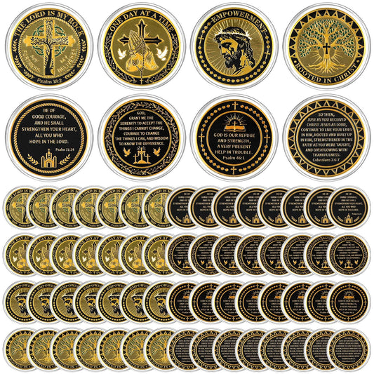 Ecation 60 Pcs Christian Challenge Coin Rooted in Christ The Lord is My Rock One Day at A Time Serenity Prayer Small Bible Verse Gift Empowerment Prayer Coins Double Sided Engrave Religious Gifts