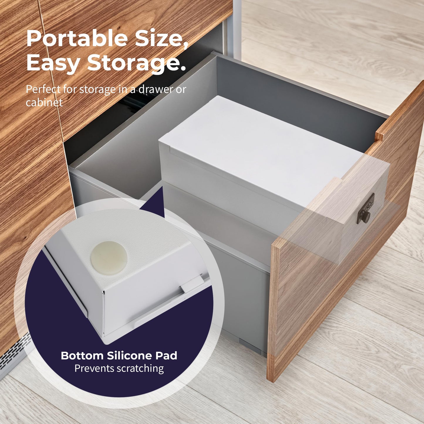 Volcora Cash Box Money Organizer - 15” x 7.5” x 4” Cashbox 5 Compartments Drawer Tray - Bills and Coin Slot with Combination Lock for POS Register, Kiosk, Retail, Personal and Business Use, White