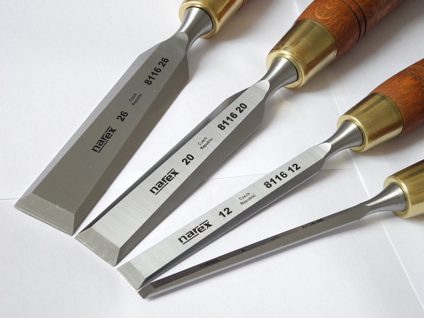 Narex Czech Steel Premium 4 pc set 6 (1/4), 12 (1/2), 20 (3/4), 26 (1) mm Chisels w/Hornbeam Handles