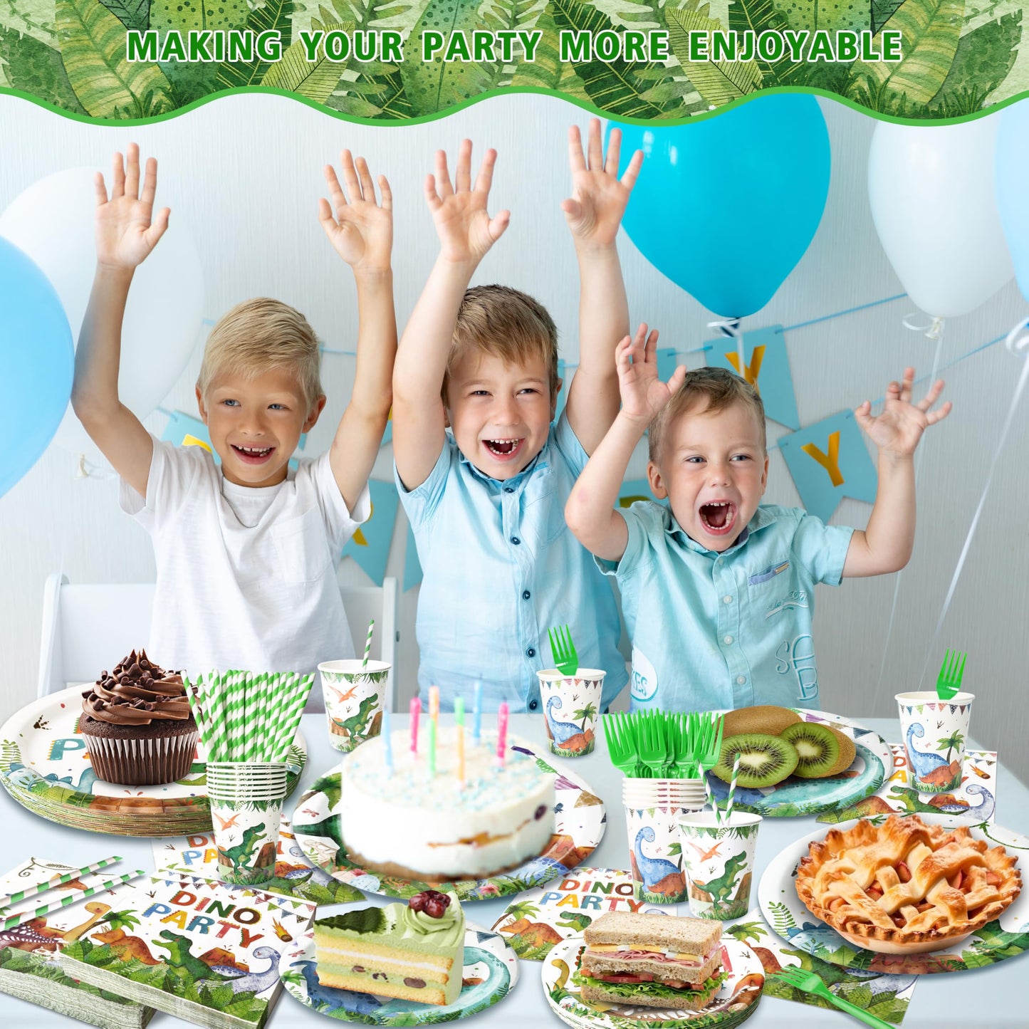 300 Pcs Dinosaur Plates and Napkins (Serves 50 Guests), Dinosaur Birthday Party Supplies Include Forks Cups Straws Tableware Set for Kids Party Decorations