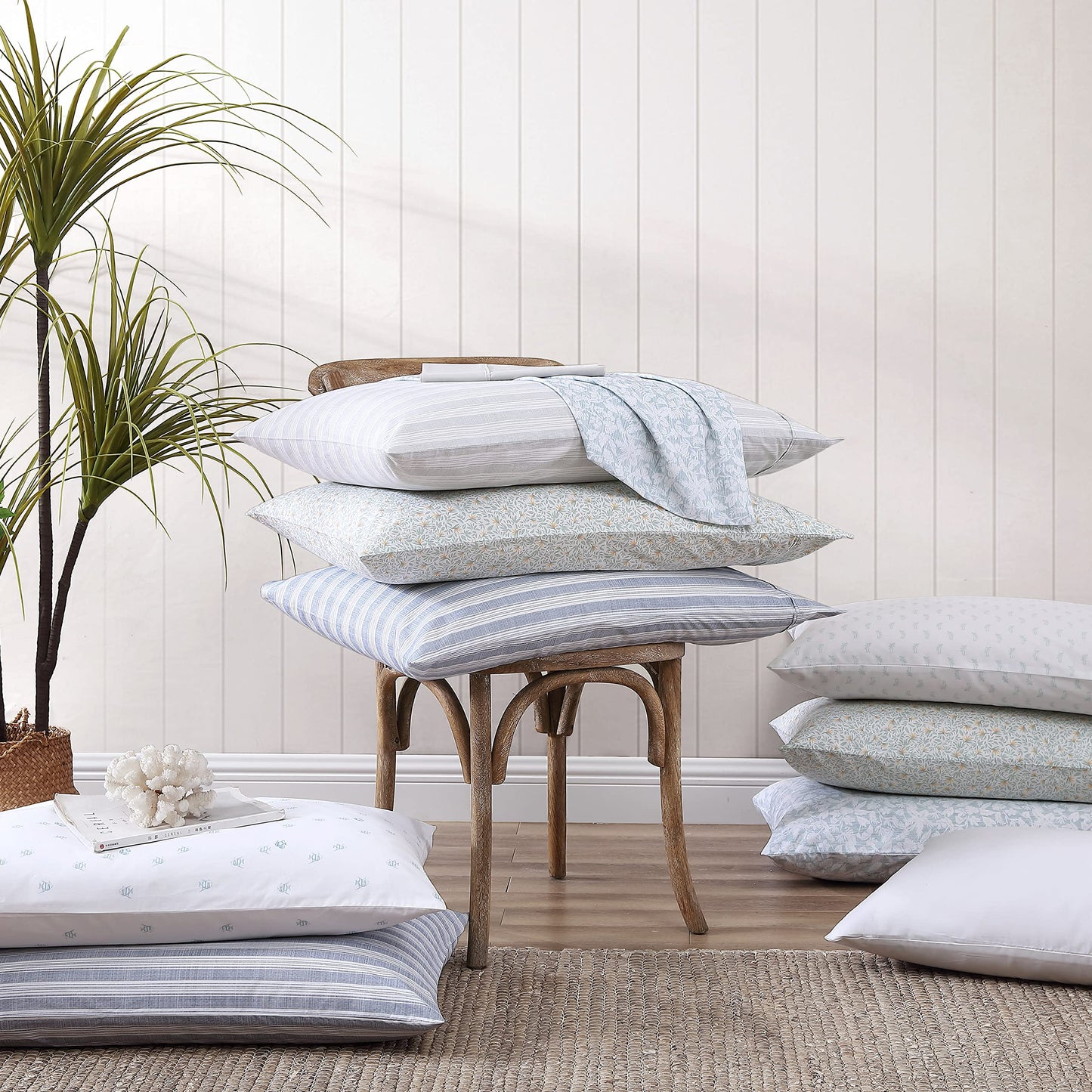 Tommy Bahama Queen Cooling Sheet Set – 100% Cotton Percale, Crisp & Breathable Sheets for Hot Sleepers, Lightweight, Cool Zone Blue Sky, Deep Pocket