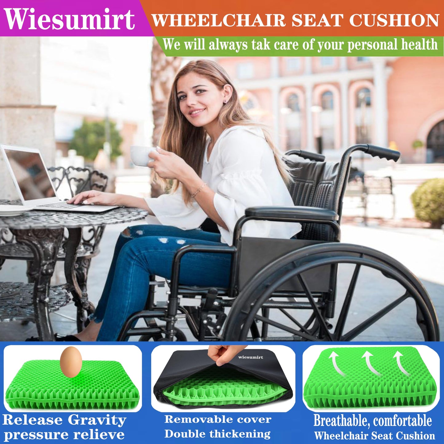Plus Size Gel Seat Cushion for Long Sitting, Extra Large and Thick, Seat Cushion for Back, Hip, Sciatica, Tailbone Pain Relief, Used for Office, Wheelchair, Car, Recliner, Stadium, Kayka.(Grass Green)