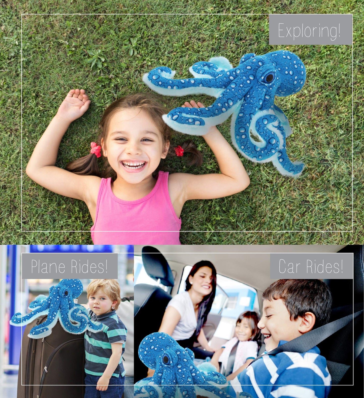 Dollibu Wild Stuffed Animal Soft Plush Collection, Best Storytime Buddy Animal Gift for Children, Adorable Nursery Zoo Sea Creature Peekaboo Critters Baby Toys for Girls & Boys - Blue Octopus 16 in.