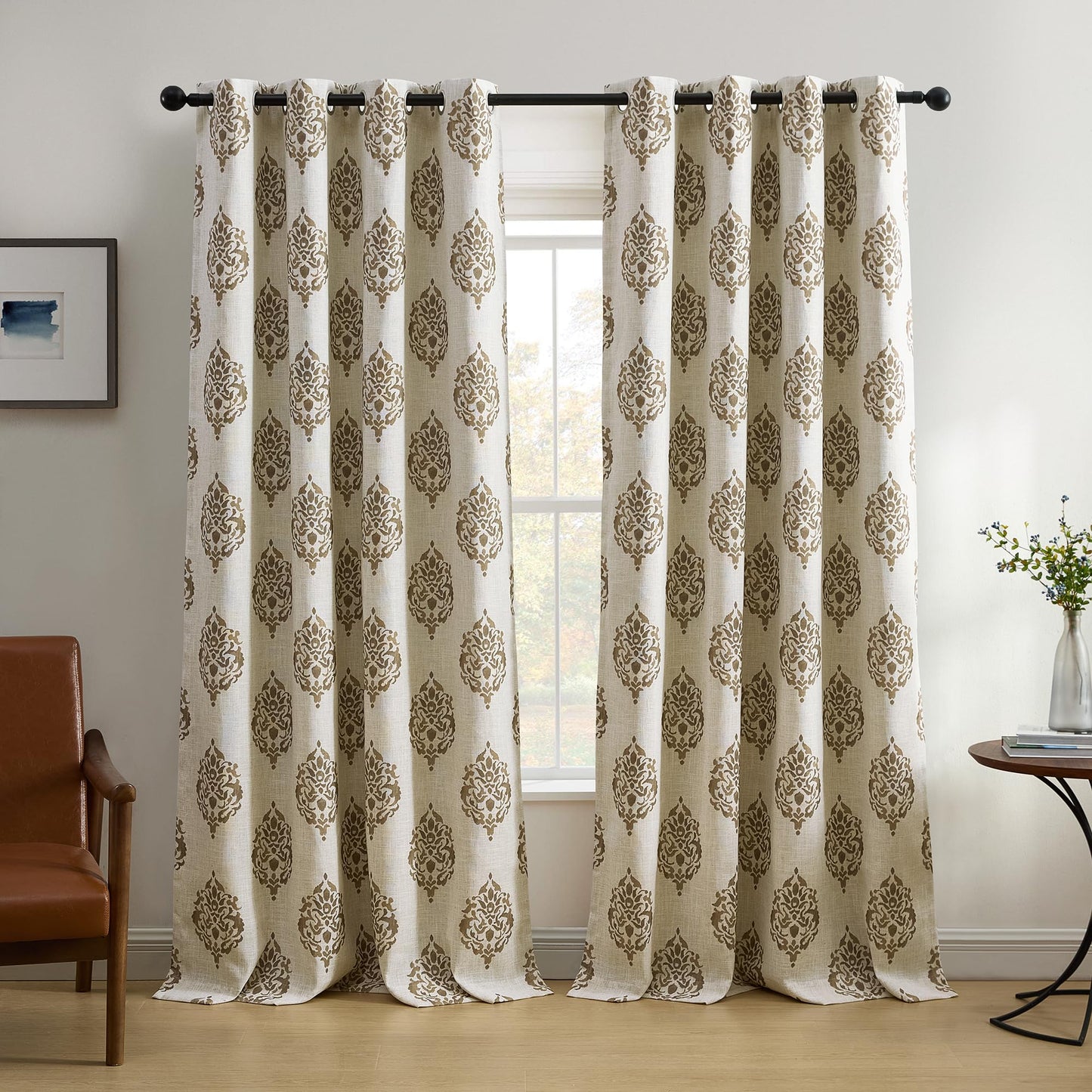 Elrene Home Fashions Navara Medallion Room-Darkening Window Curtain, Single Panel, 52" x 95" (1 Panel), Natural