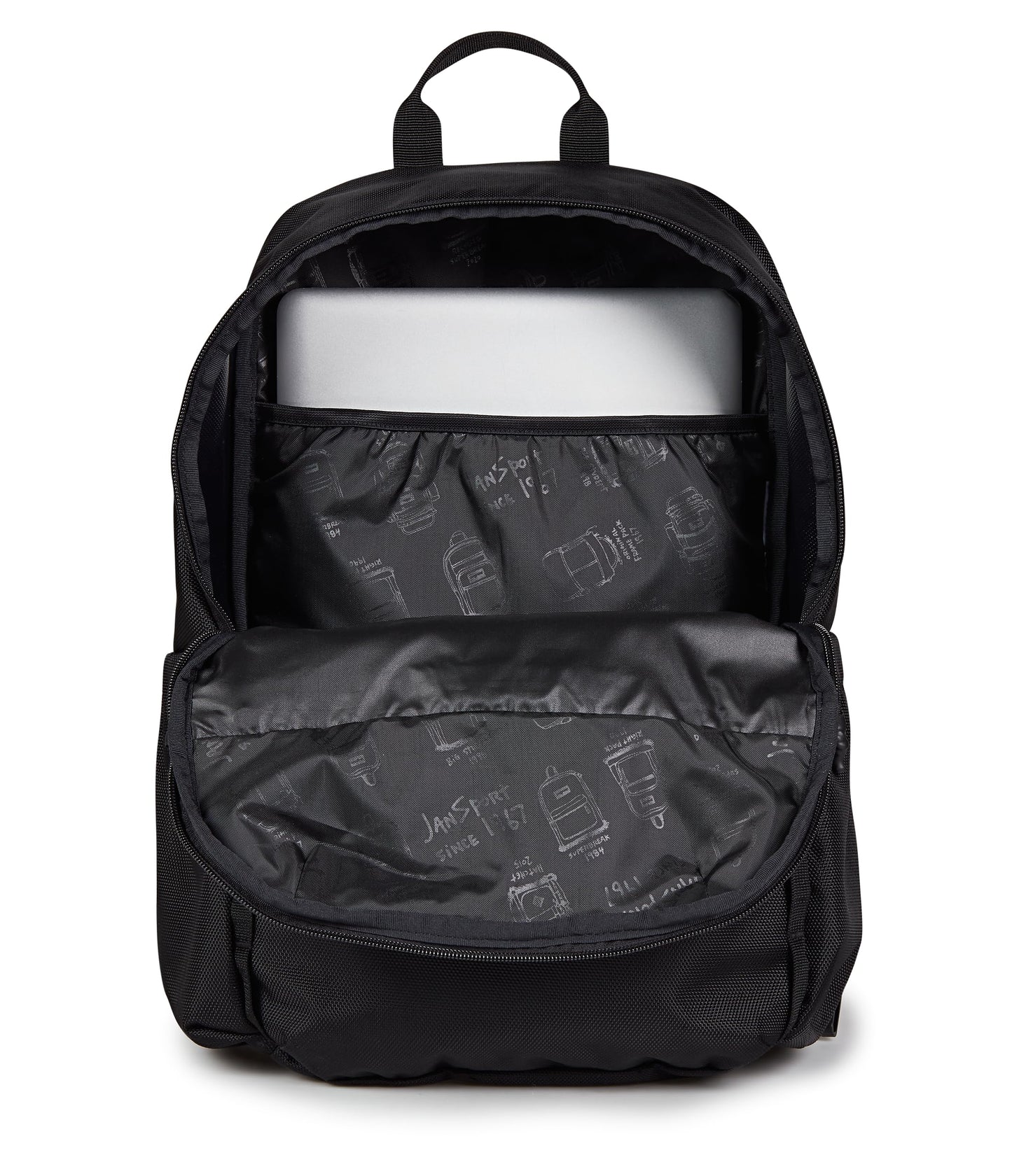 JanSport Venture Daypack – Travel Pack With Large Main Compartment, Padded Laptop Sleeve, Dual Water Bottle Pockets, and Attachment Buckles, Black
