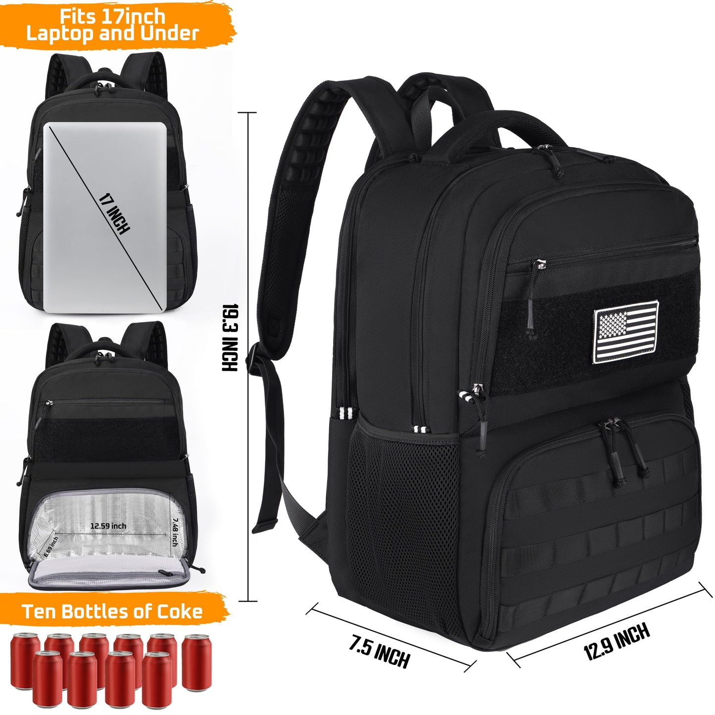 DEYACE Lunch Box Backpack for Men, Tactical Cooler Backpack with Laptop Compartment Leakproof RFID Lunchbox Bag for Work