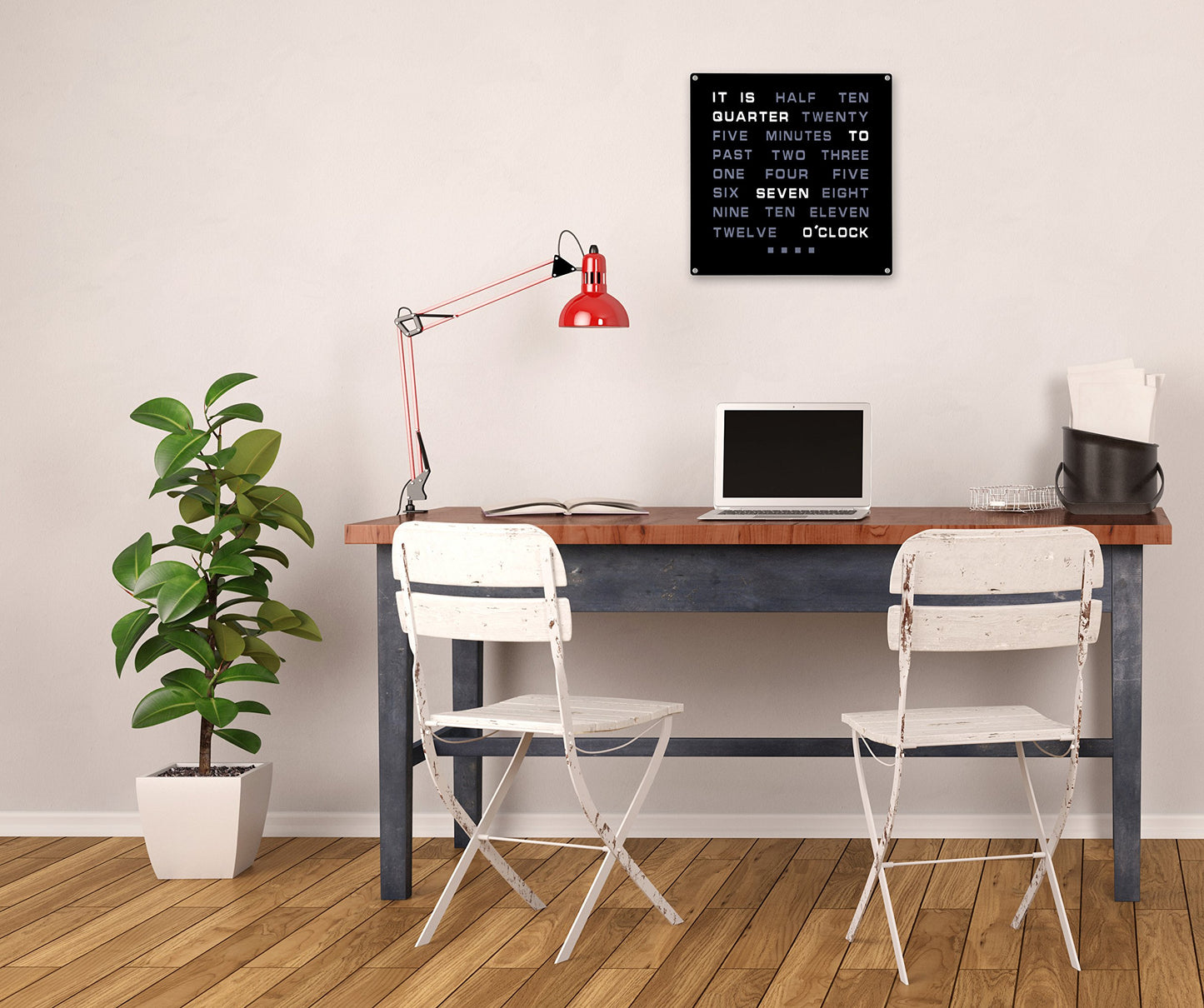 Tech Tools LED Word Clock - Displays Time as Text - Powered by AC Adapter (12" x 12")