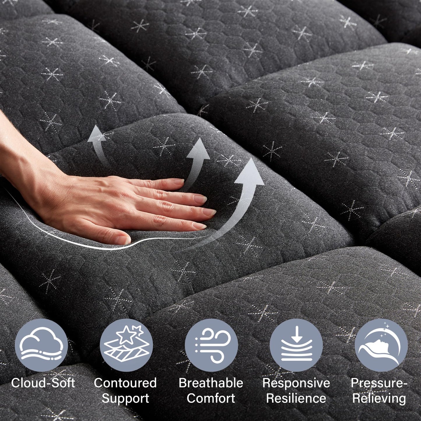 Anluoer Mattress Topper Queen Memory Foam for Back Pain,Down Alternative Pillow Top Mattress Topper,Thick Mattress Pad with 8-21" Deep Pocket, 60x80 Inches, Dark Grey