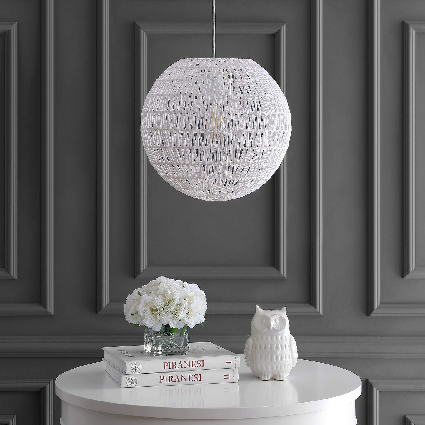 JONATHAN Y JYL6503A Luna 15.7" Woven Rattan Orb LED Pendant Minimalist Modern Contemporary Transitional Bohemian Modern Dimmable Adjustable Dining Room Living Room Kitchen Foyer Bedroom Hallway, White