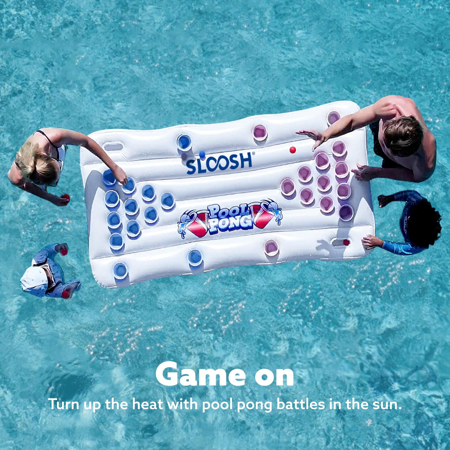 SLOOSH Inflatable Pool Pong Table Lounge, Pool Games for Adults 6x3 FT Pool Floats, Pool Pong Party Floating Raft Toys with10 Pong Balls for Pool Party