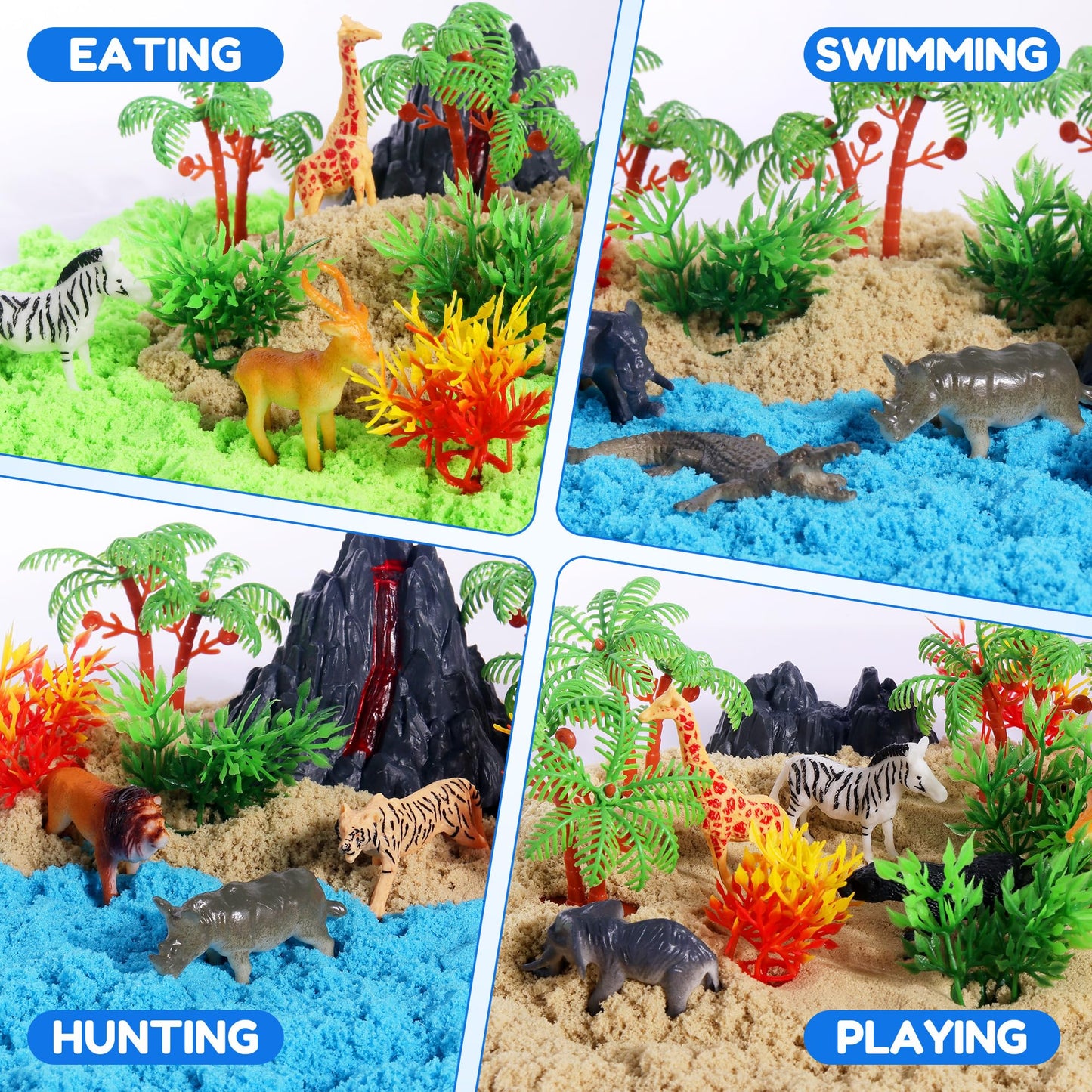 Billeeit Animal Sensory Bin Sand Toy, Play Sand Kit w/lid and 2.2lbs Moldable Sensory Sand, Molds, Tools, Map Set 35pcs Total, Fun Gift for Kids 3+