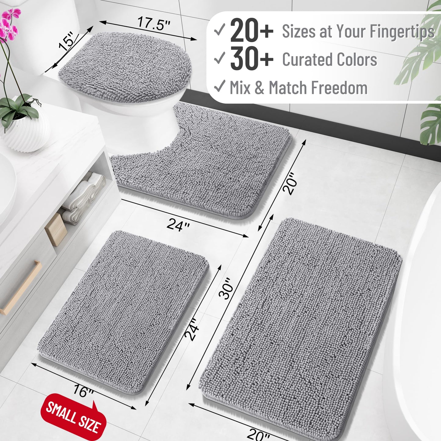 OLANLY Bathroom Rugs 59x35, Extra Soft Absorbent Chenille Bath Rugs, Rubber Backing Quick Dry, Machine Washable Bath Mats for Bathroom Floor, Tub and Shower, Home Decor Accessories, Grey