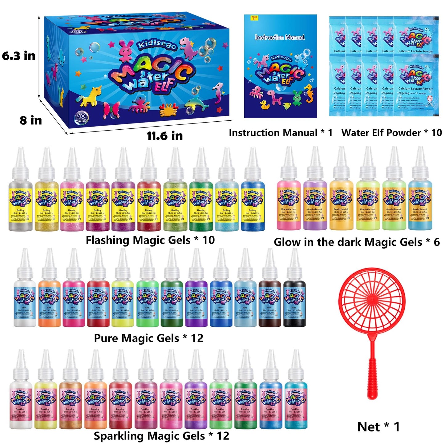 Kidisego Magic Water Elf Toy Kit, 40 Colors Aqua Fairy Water Gel Kit for Kids, Aqua Fairy kit with 24 Molds, Crate Your Own Magic Elf Kits Water Pets Craft Kits for Kids