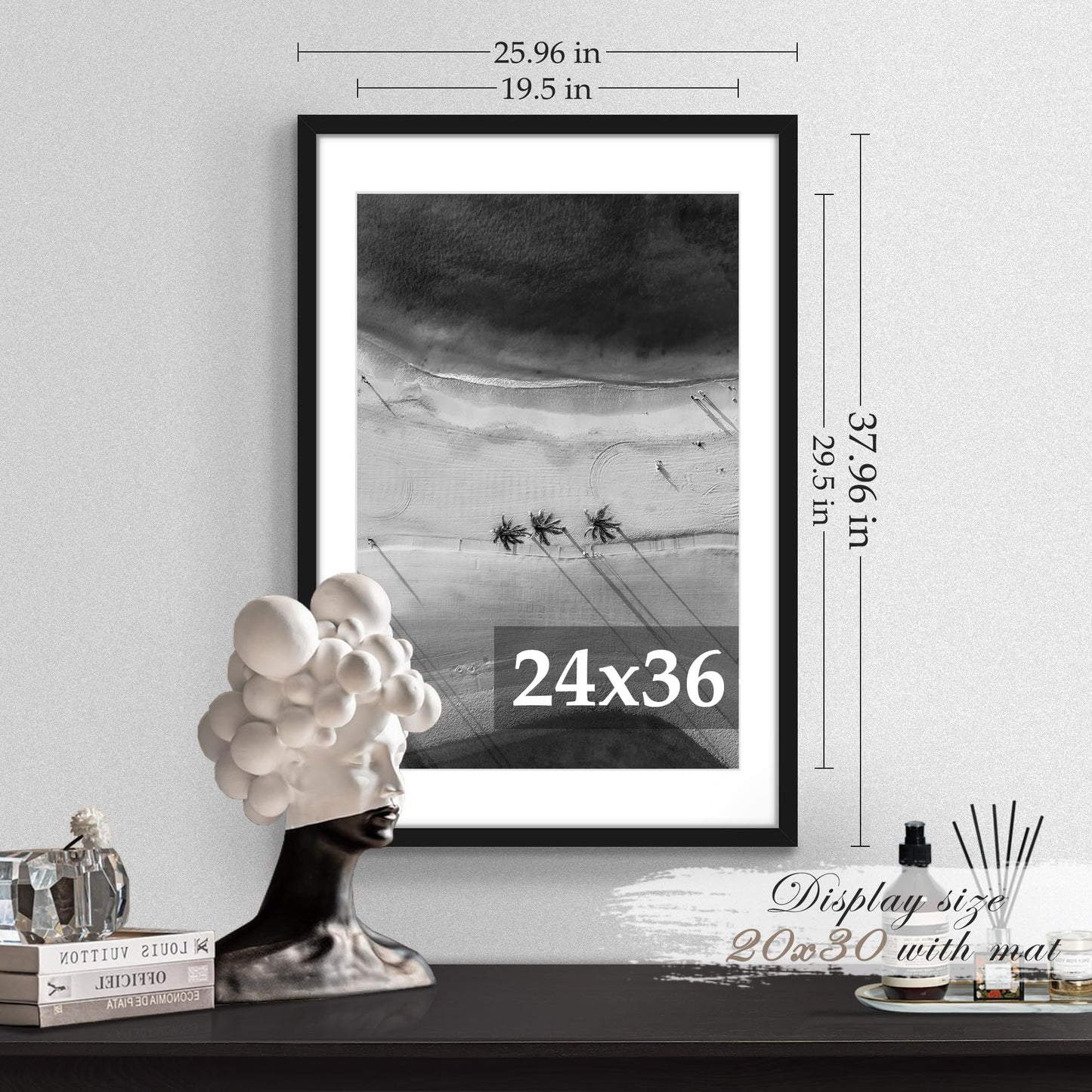 PEALSN 24x36 Poster Frame Set of 2, Display Pictures 20 x 30 with Mat or 24 x 36 without Mat, Poster Frames 24 x 36 inches for Wall Mounting Display, Black