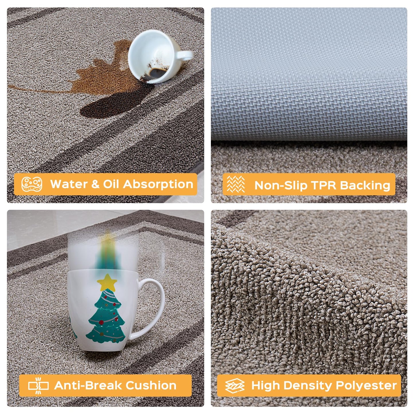 Kitchen Rugs 24" x 84", Non-Slip Machine Washable Kitchen Runner Rugs Floor Mats, Absorbent Comfort Standing Mats for Kitchen, Sink, Laundry and Hallway, Rolled Packaging, Beige & Grayish Brown