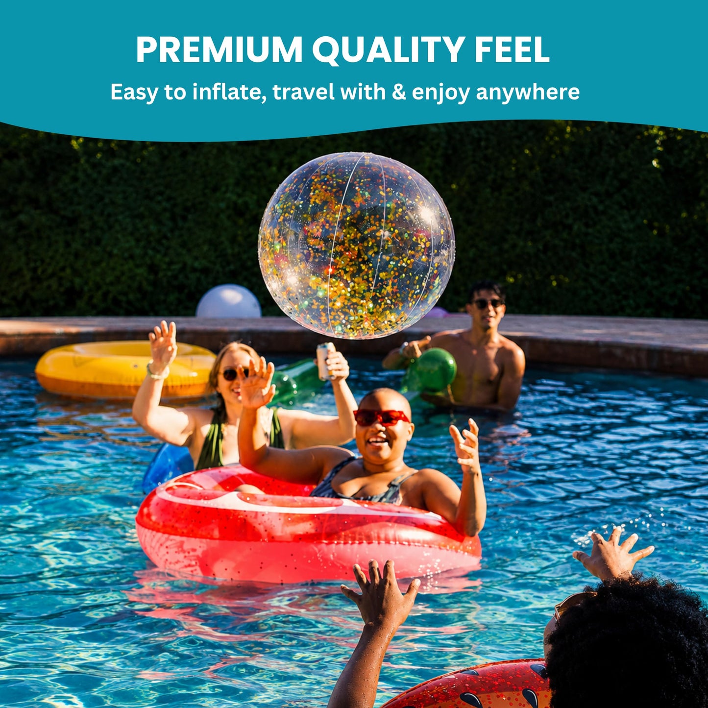 Coconut Float Jumbo Glitter Beach Ball 3 Pack - 3 Large Inflatable Gold Glitter Beach Balls - Great for Summer Parties & Swim Events