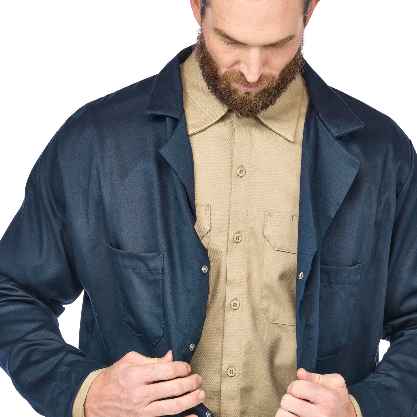 Bulwark FR mens Fr Concealed Snap-front medical lab coats, Navy, X-Large US