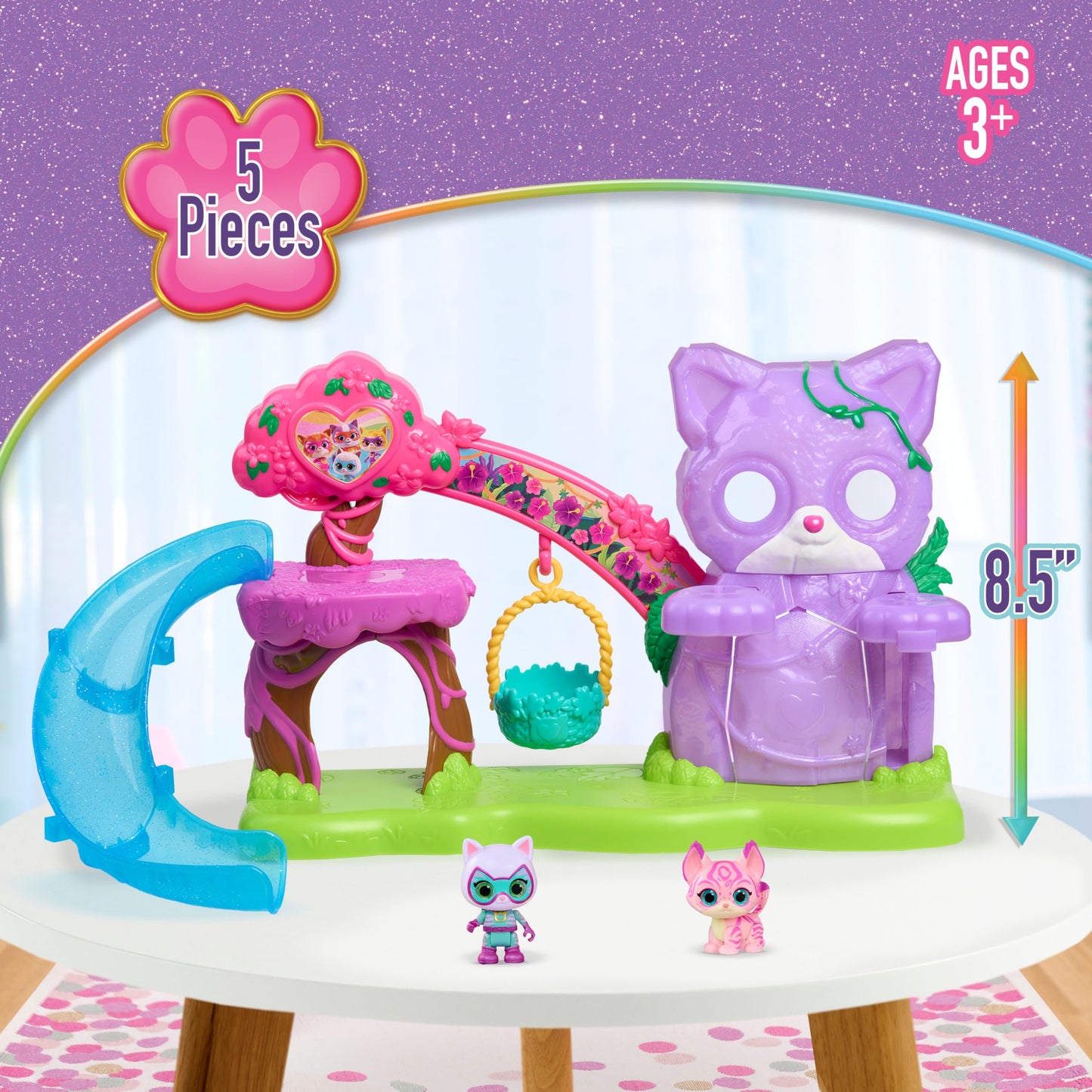 Disney Junior SuperKitties Su-Purr Wild Playset with Slide and Swing, 5-Pieces, 3 Poseable Figures, Toy for Fans, Girls, Kids, Ages 3 and Up by Just Play