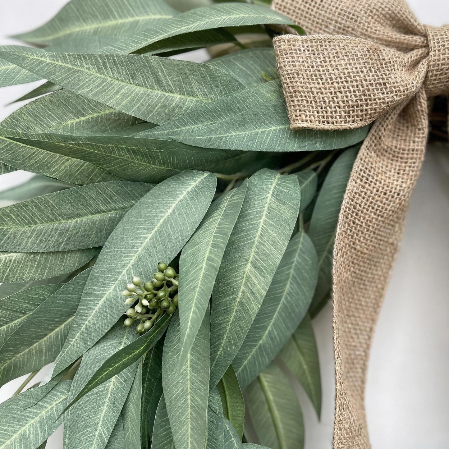 Heart Shaped Artificial Eucalyptus Wreath 20 Inch – Faux Willow Leaves with Burlap Bow, Farmhouse Greenery Door Wreath for Front Door, St. Patrick’s Day, Wedding & Seasonal Home Decor