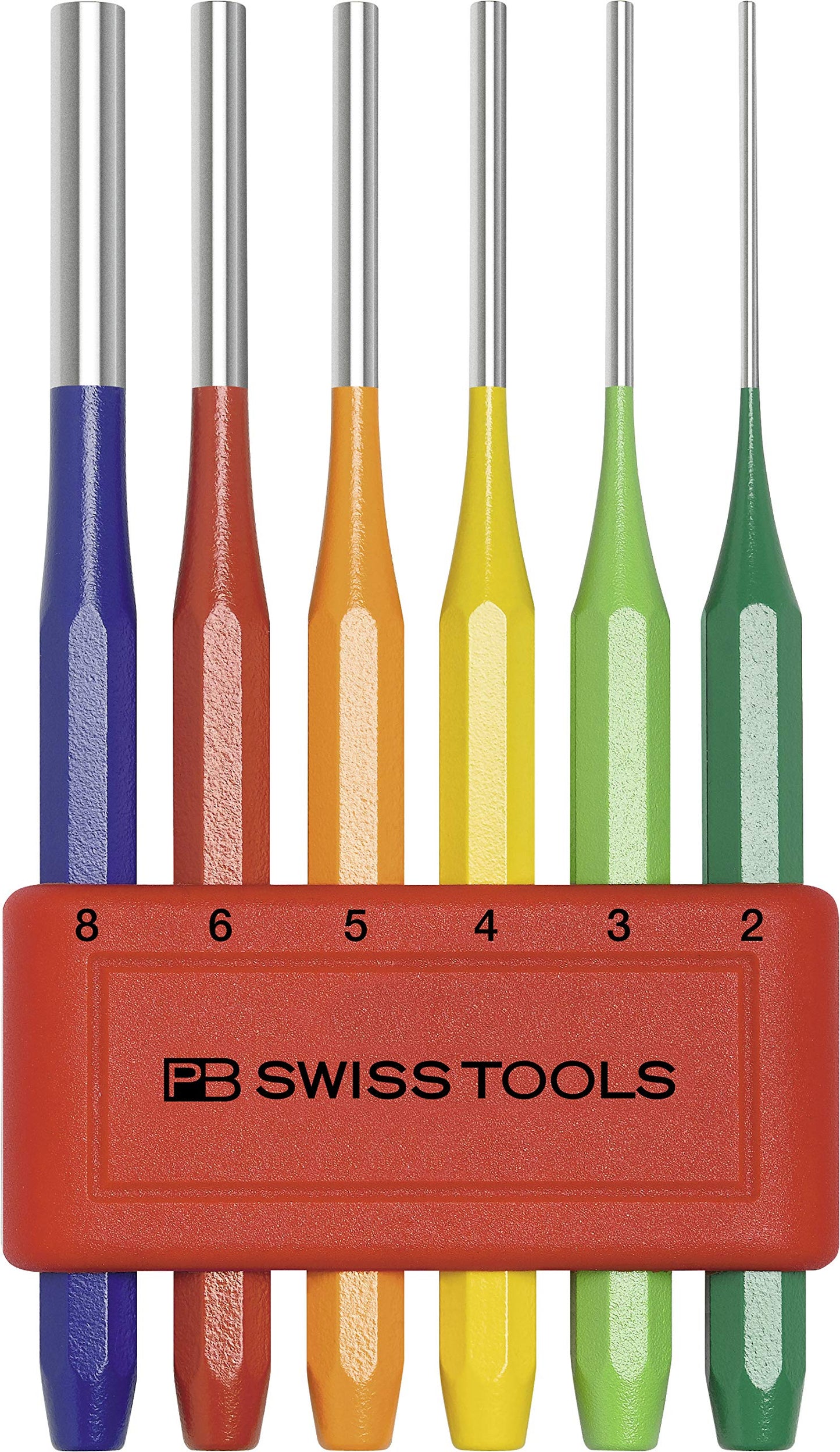 PB Swiss Tools Pin Punch Set PB 755.BL RB CN | 100% Swiss Made | 6-Piece Drift Punch Set RainBow Color Coded, in Practical Holder