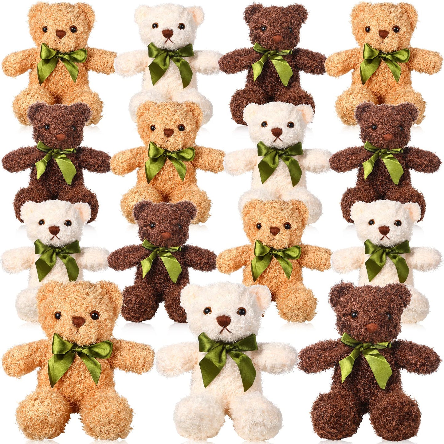 HyDren 15 Pieces Plush Stuffed Bears 10 Inch Cute Soft Stuffed Animal Bear Toy with Bow Tie for Graduation Baby Shower Birthday Party Gift Favors(Golden, Brown, White)