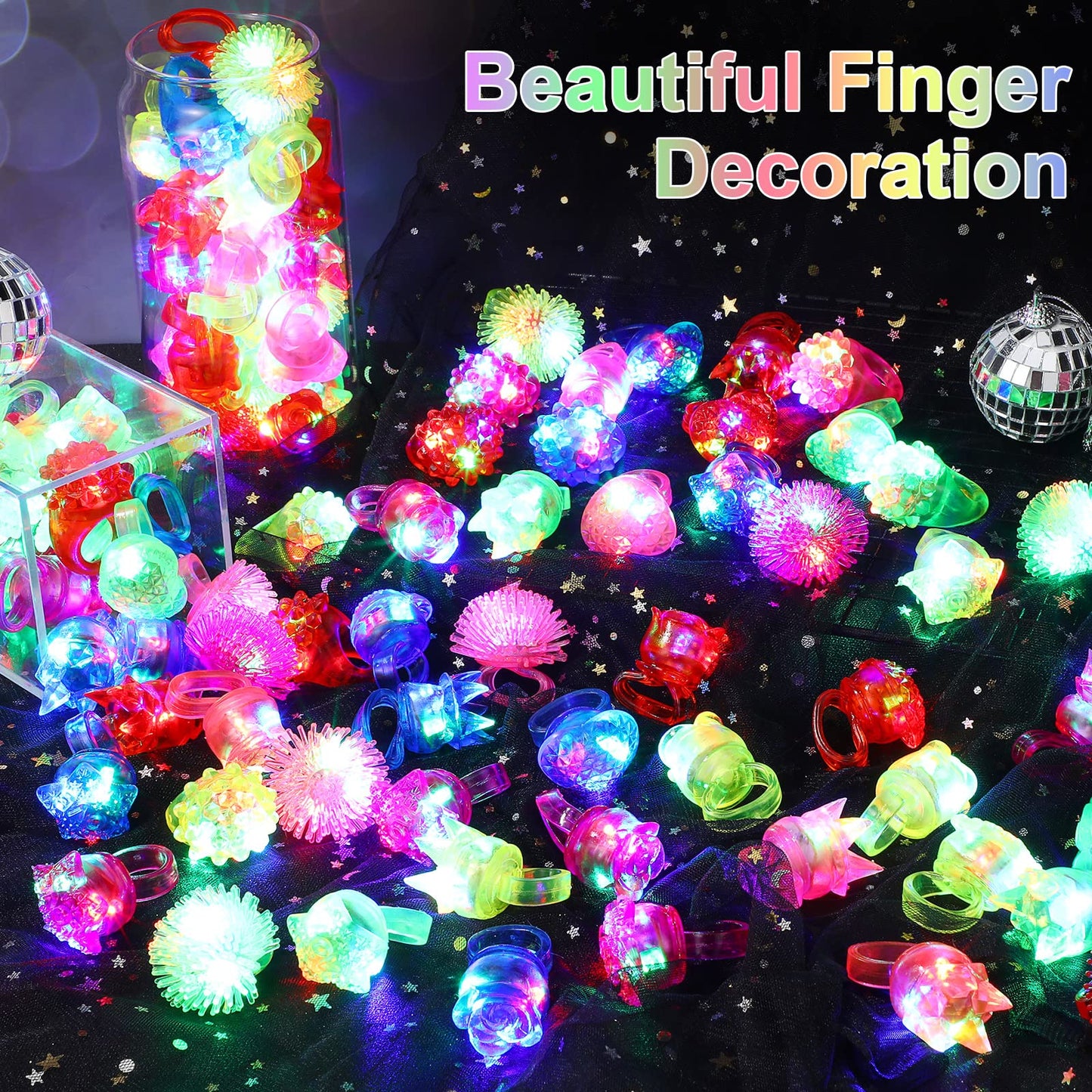 216 Pieces Light Up Rings 6 Style Flashing Glow in the Dark Jelly LED Rings Bumpy Rubber Blinking Light Up Party Favor for Dance Raves Parties Prizes Gift