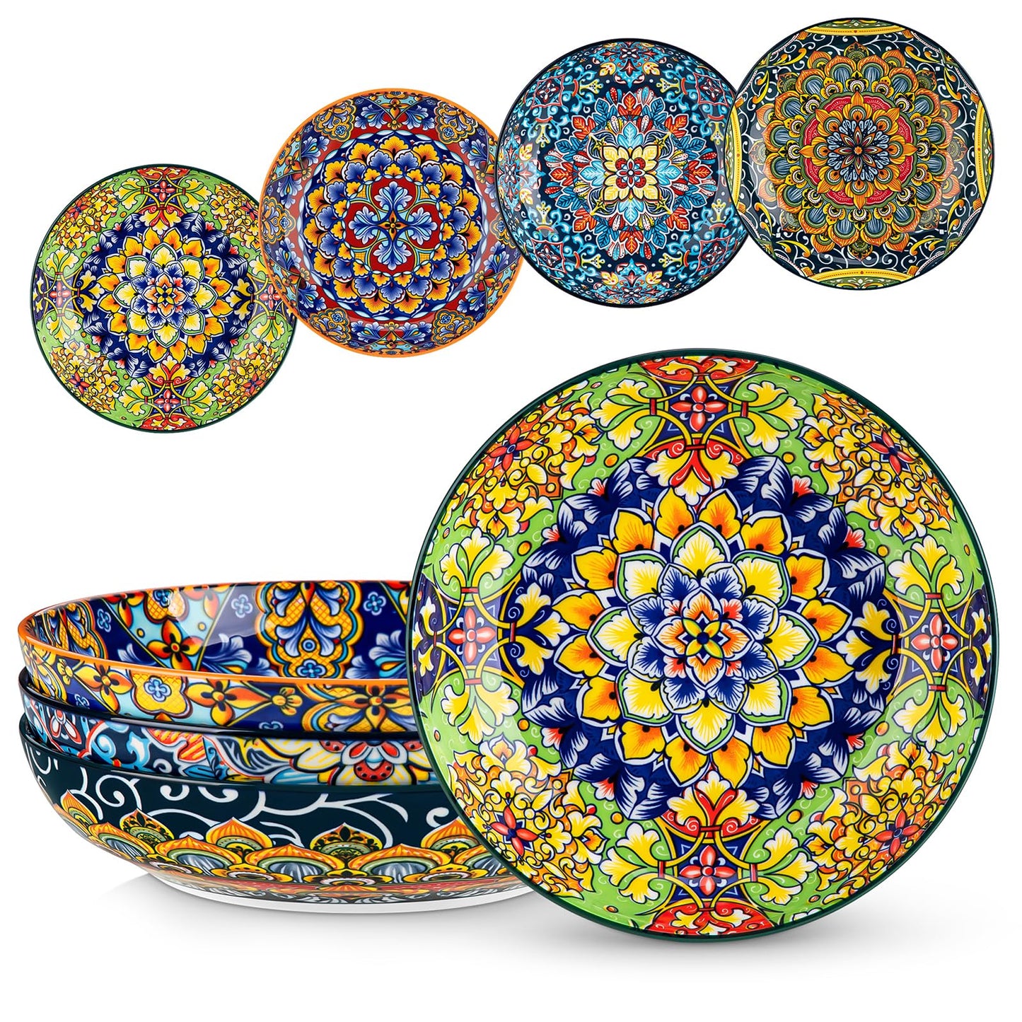 vancasso Pasta Bowls, 42 oz Ceramic Salad Bowls of 4,Large Corlorful Serving Bowls for Kitchen, Dishwasher & Microwave Safe Soup Bowls, Pasta Plates
