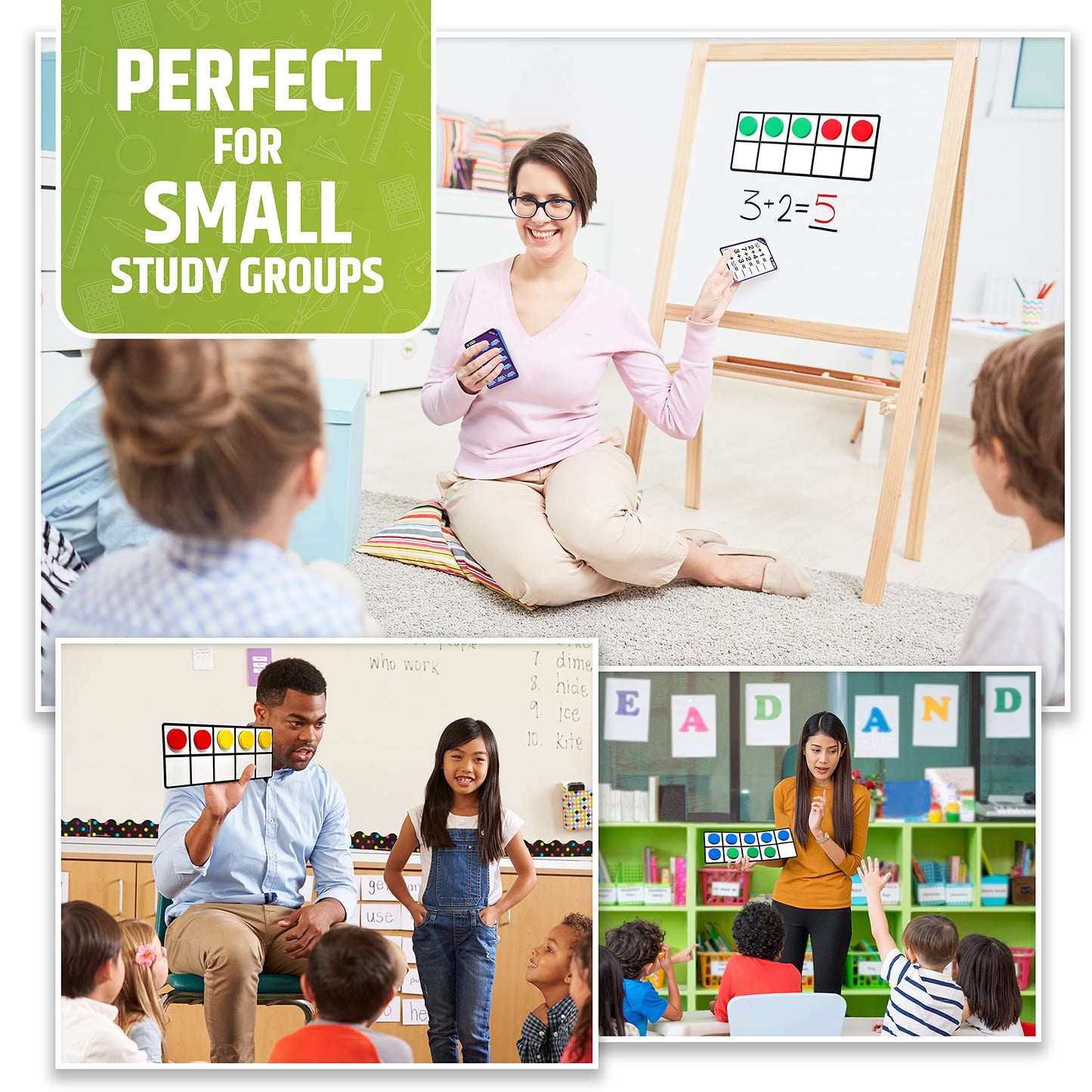 Magnetic Ten Frame Set: 4 Durable Ten-Frames + 50 Colorful Counters + 50 Math Flash Cards + 5 Dice - Addition & Subtraction - Math Manipulatives Kit for Home, Kindergarten & Elementary Teachers