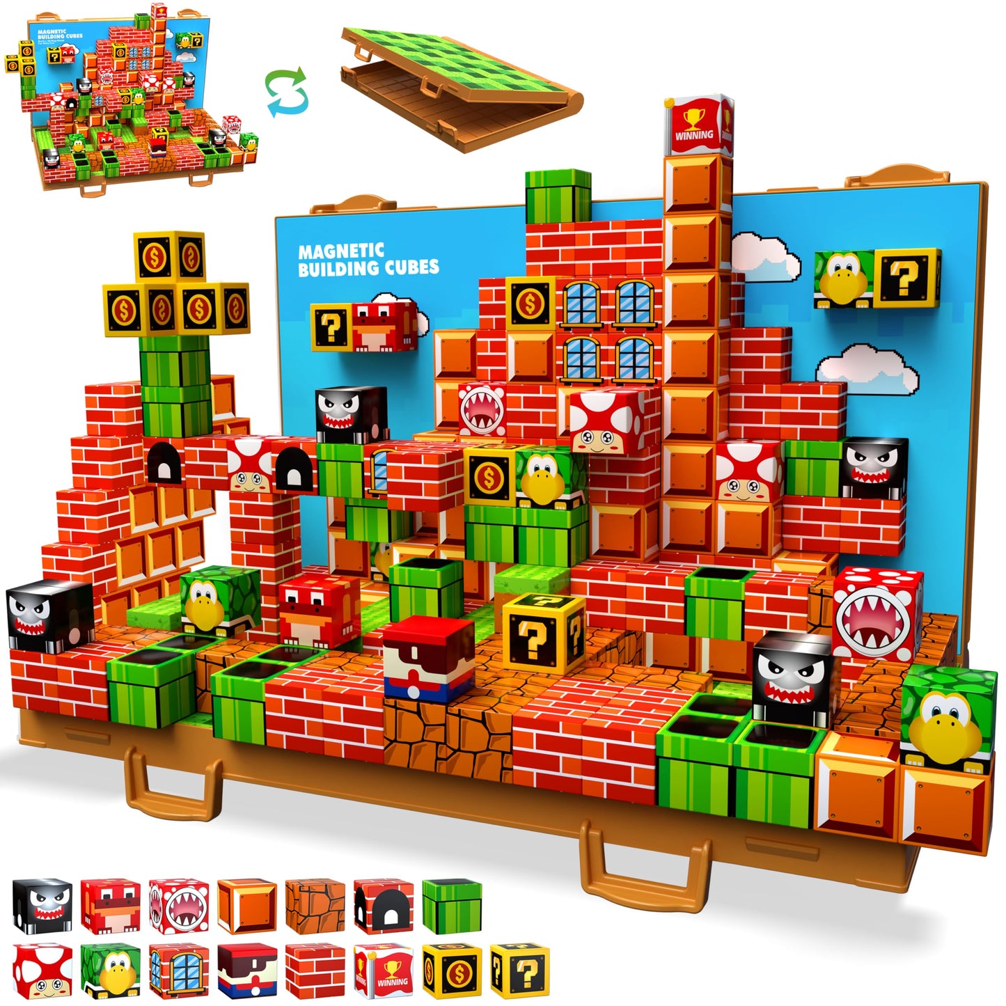 Magnetic Blocks, Build 3D Magnet Building Toys World with Magnetic Tiles, Foldable Magnetic Board, STEM Sensory Toy for Kids, Toy Magnetic Building Sets Gifts for Age 3 4 5 6-10 Year Old Boys Girls