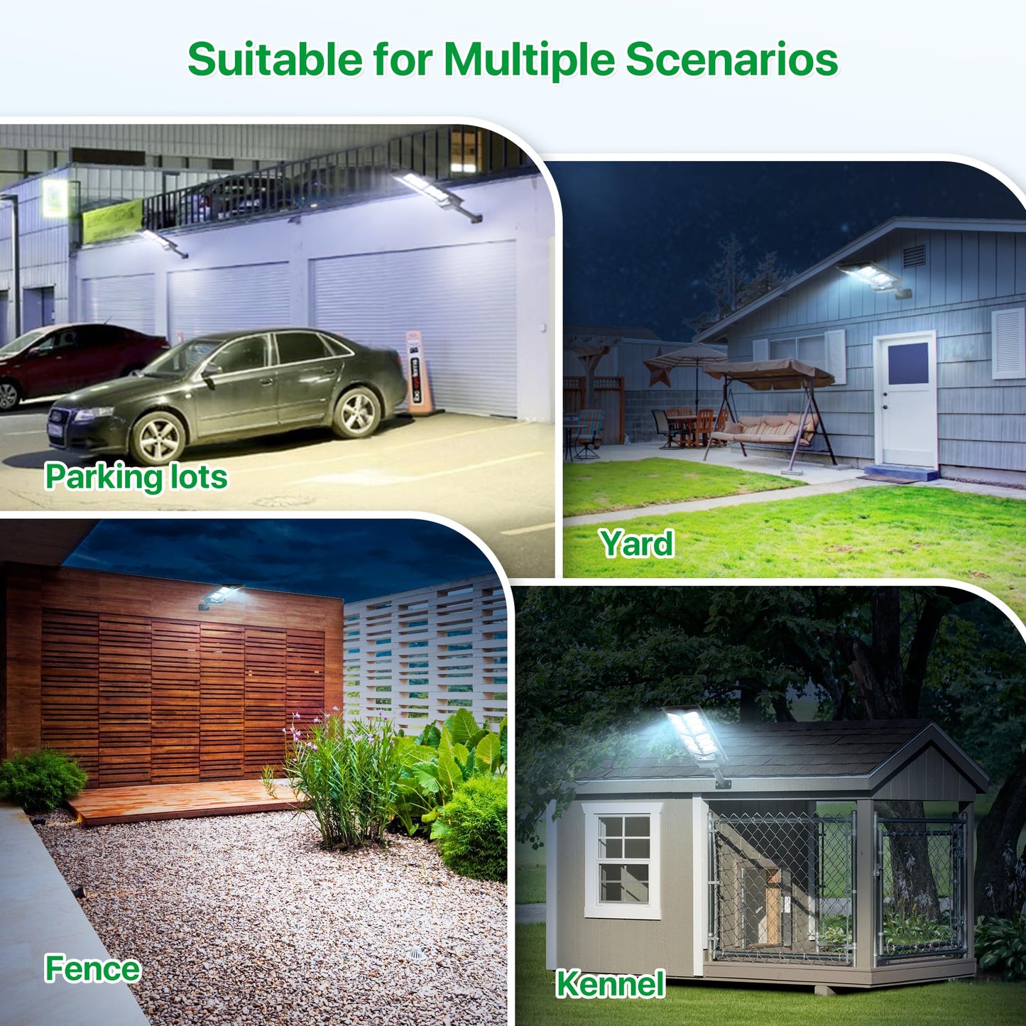 Kifflux Solar Lights Outdoor Waterproof - 7000K Solar Street Lights Outdoor, Wide Angle Flood Light Motion Sensor, LED Powered Parking Lot Light with Dusk to Dawn for Outside (4 Pack)