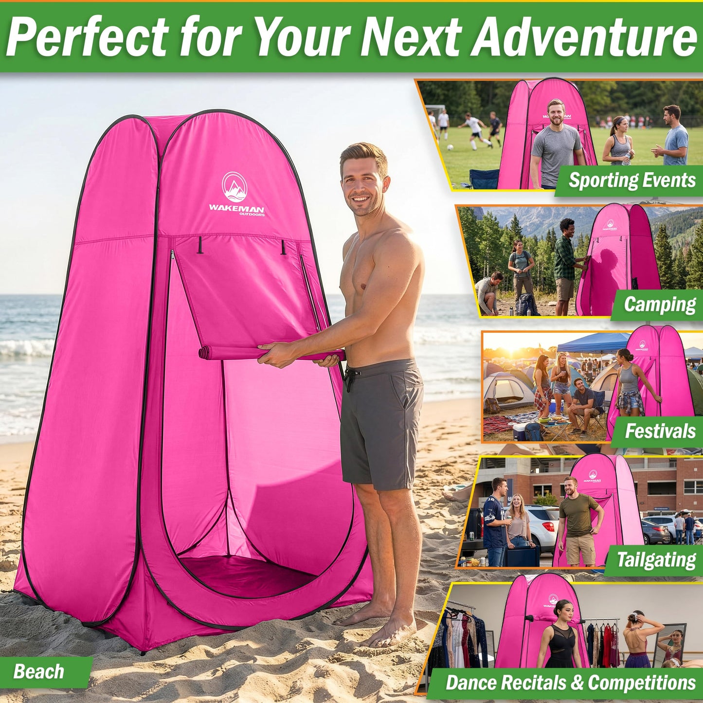 Pop Up Pod - Privacy Shower Tent, Dressing Room, or Portable Toilet Stall with Carry Bag for Camping, Beach, or Tailgate by Wakeman Outdoors (Pink)