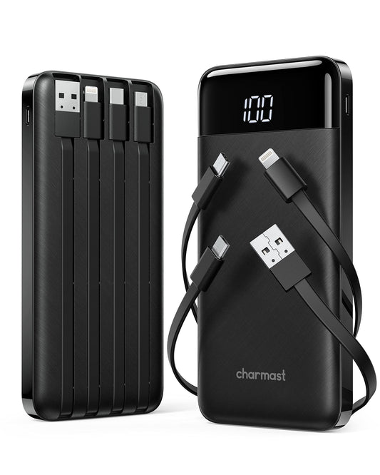 2 Packs Portable Chargers with Built in Cables, 2PCS Slim 10000mAh Travel Essentials Battery Pack 6 Outputs 3A Power Banks for iPhone Samsung Pixel LG Moto iPad