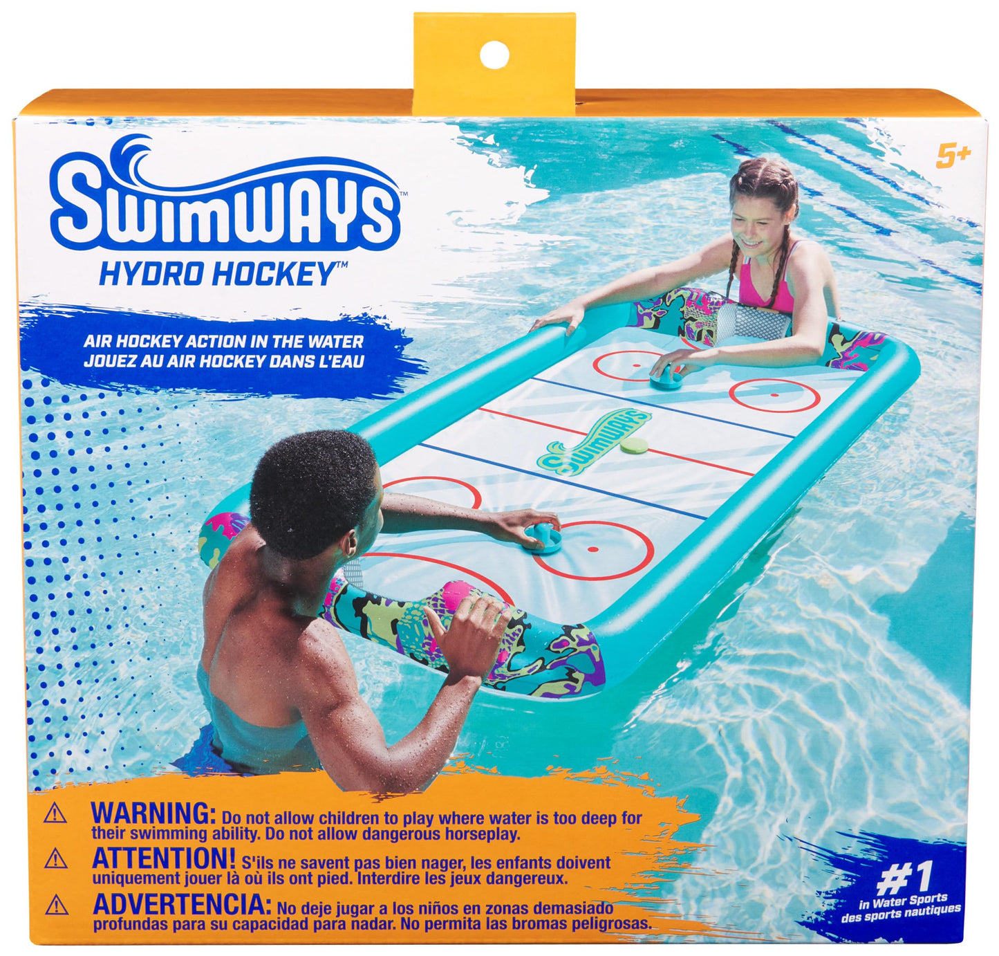 SwimWays Hydro Hockey Inflatable Water Floating Table Hockey Set, Pool Toy for Kids Ages 5+