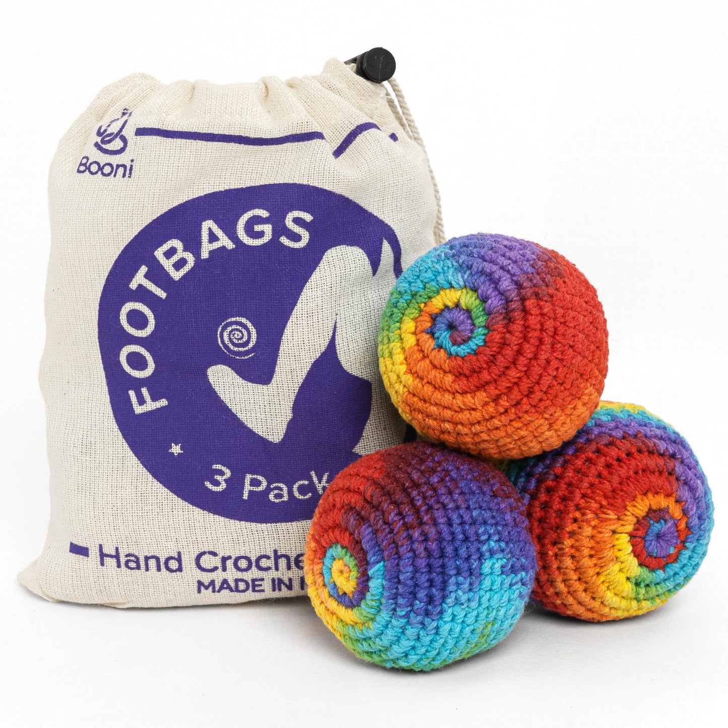 Handmade Crocheted Footbag- Pack of 3 – Durable Woven Cotton Kick Ball for Style Games, Juggling, Tricks & Outdoor Games – Made in Nepal