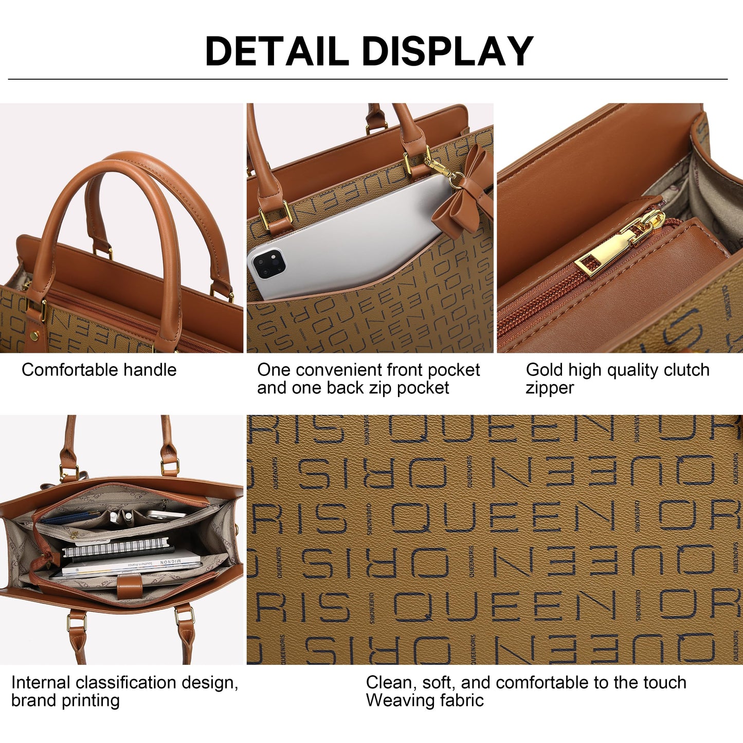 Queenoris Briefcase Tote Bag for Women, 15.6 inch Laptop Large Capacity Computer Bag Office Top Handle Handbag Work Bags