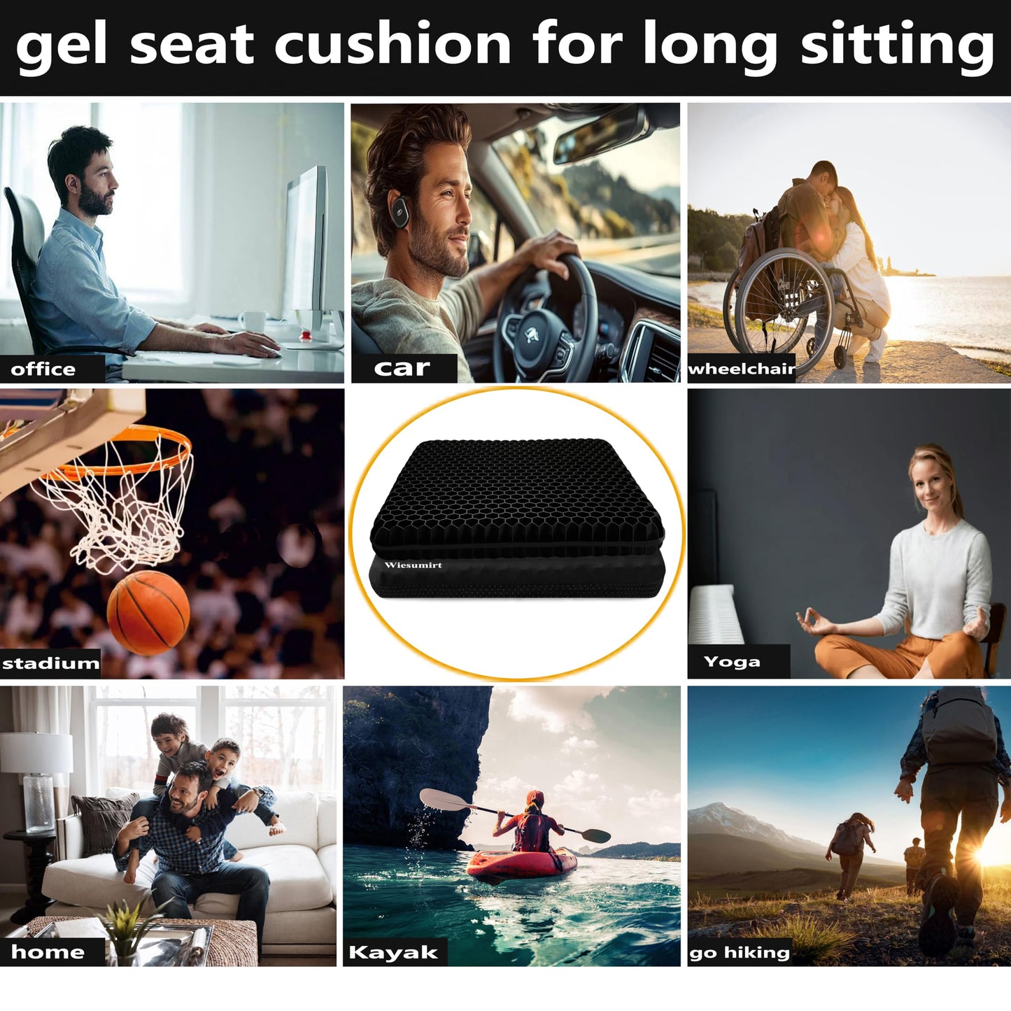 Plus Size Gel Seat Cushion for Long Sitting, Extra Large and Thick, Seat Cushion for Back, Sciatica, Hip, Tailbone Pain Relief, Used for The Office, Wheelchair, Car, Recliner, Stadium, Kayka.(Black)