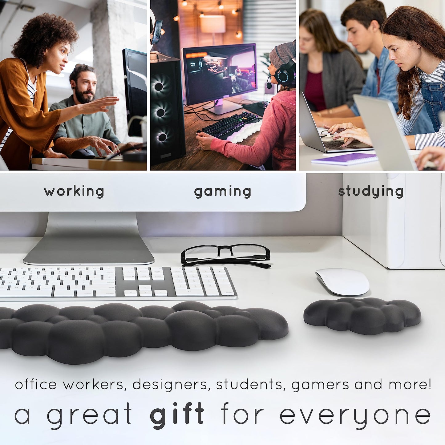 Qloud Cloud Wrist Rest Keyboard – Cloud Palm Rest Keyboard Rest Desk Cloud Wrist Pad – Keyboard Wrist Rest for Computer Keyboard Gaming Wrist Rest Cloud Arm Rest Keyboard Wrist Pad - Matte Black