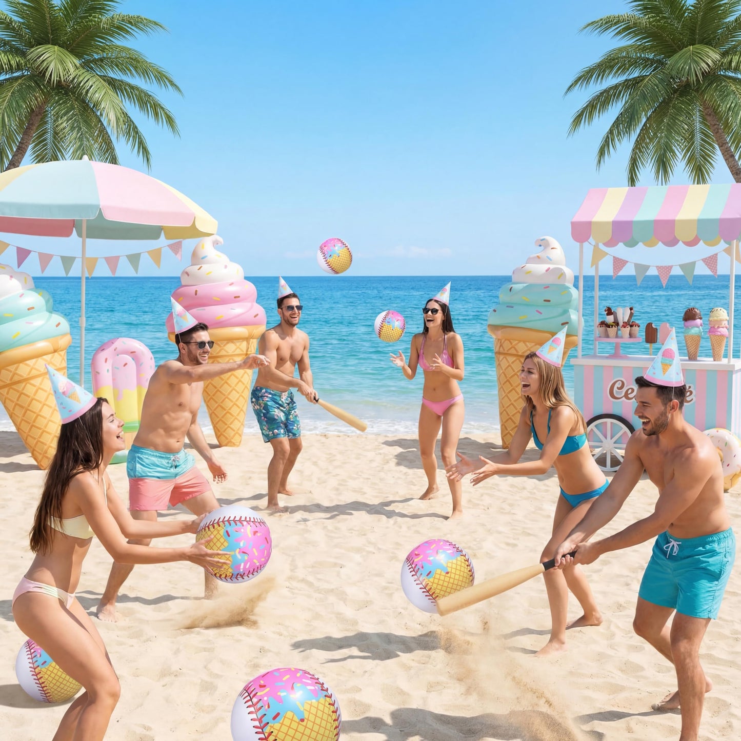 Teyva Daily 12 Pack Inflatable Ice Cream Drip Baseball Beach Ball 7.87 Inch Ice Cream Drip Beach Balls for Summer Outdoor Pool and Seaside Game Gifts Birthday Sports Baseball Party Supplies Favors