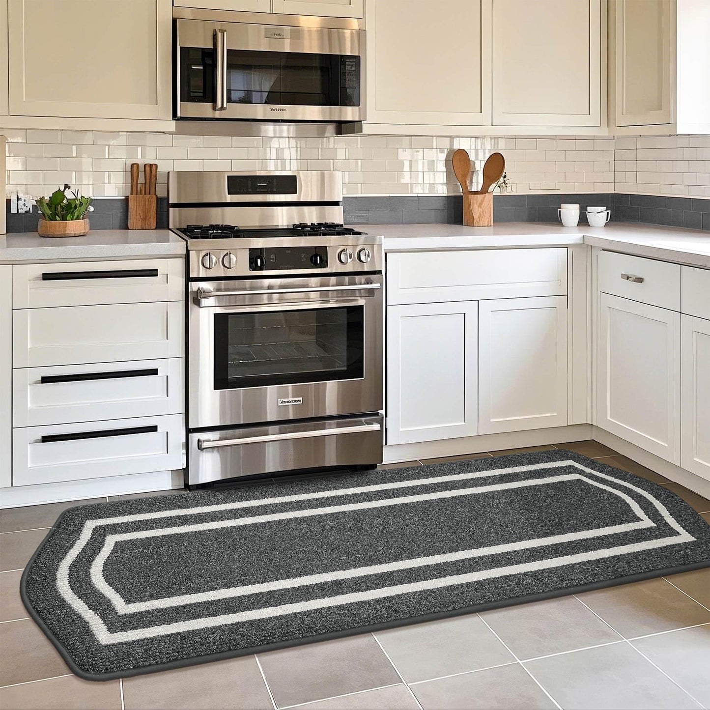 COSY HOMEER Long Kitchen Floor Mats for in Front of Sink Super Absorbent Kitchen Rugs and Mats 24"x79" Non-Skid Kitchen Mat Standing Mat Washable,Polypropylene,Dark Grey,Frame