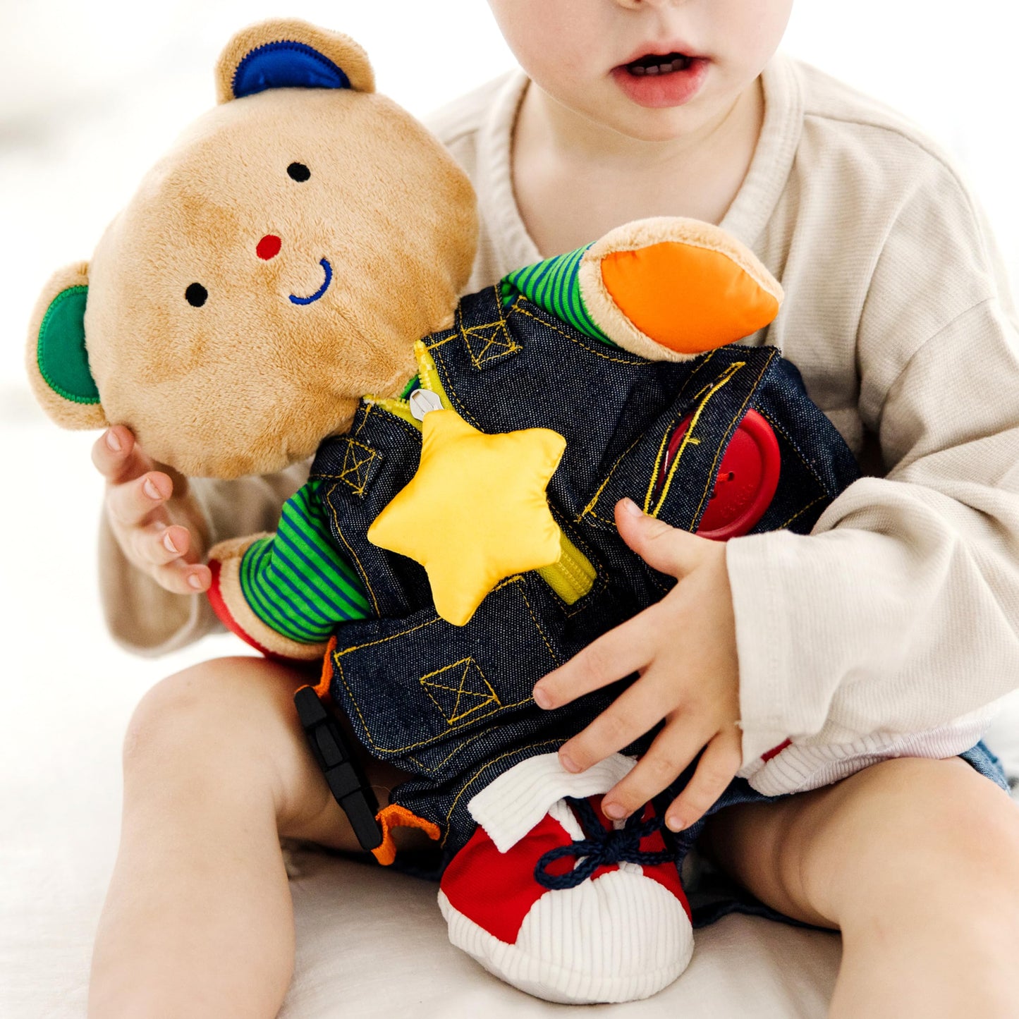 Melissa & Doug K's Kids - Teddy Wear Stuffed Bear Educational ToyPlush Bear Zipper and Button Learning Toy for Toddlers