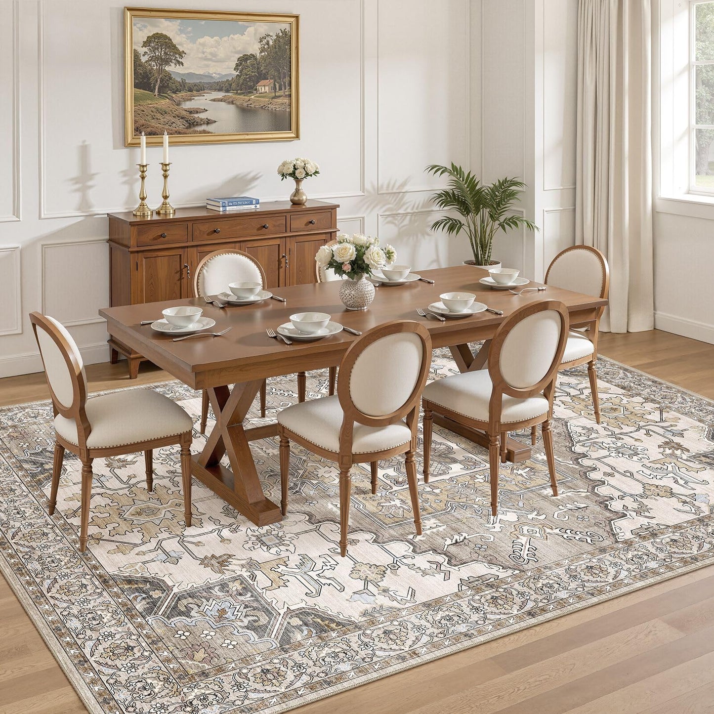 ELLIUNE 8x10 Area Rugs for Living Room: Non Slip Neutral Washable Brown Rug, Soft Stain Resistant Indoor Floor Carpets for Bedroom Dining Decor Farmhouse Home Office Kid & Pet Friendly