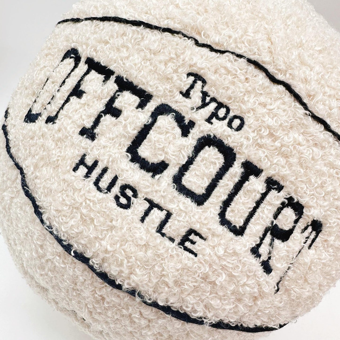Tezimjia 2023 New Offcourt Basketball Pillow, 11" Basketball Shaped Teddy Fleece Embroidered Throw Pillow Fuzzy Plush Toy Gifts for Kids Boys Girls (Beige)