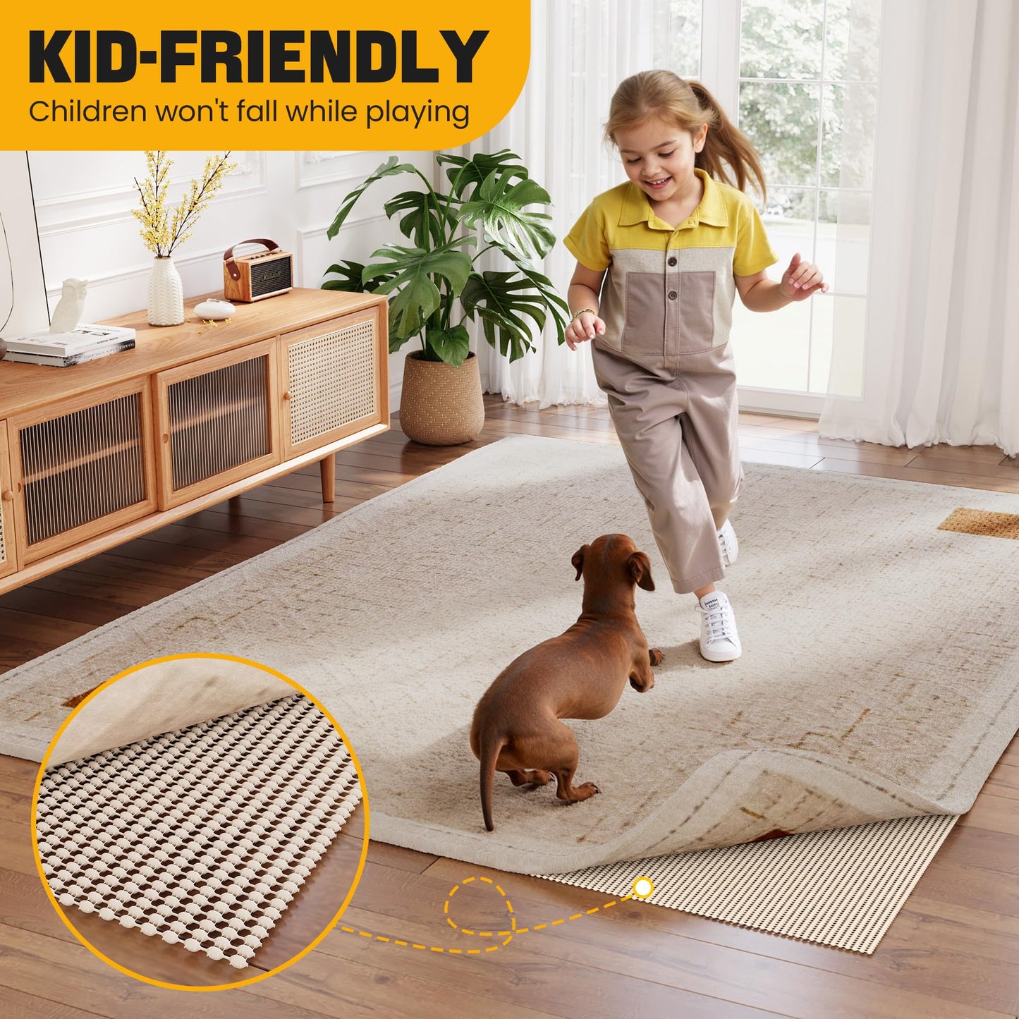 Jorvila Non-Slip Rug Pad Gripper 8x10 Feet, Anti Skid Mat for Under Area Rugs, Keeps Rugs in Position and Safe, Thick Cushioned Carpet Pad for Hardwood Floors Protection