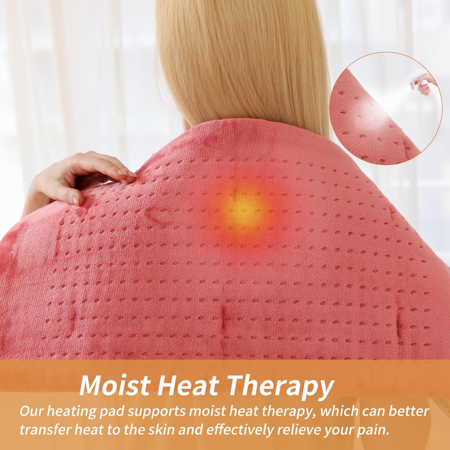 Massaging Weighted Heating Pad for Back Pain Relief,Heating Pads for Neck, Shoulder,Cramp,Portable Heated Pad with 3 Heat Settings & 6 Massage,18 Relaxing Combinations,Auto Off,20"*24",Grapefruit Red