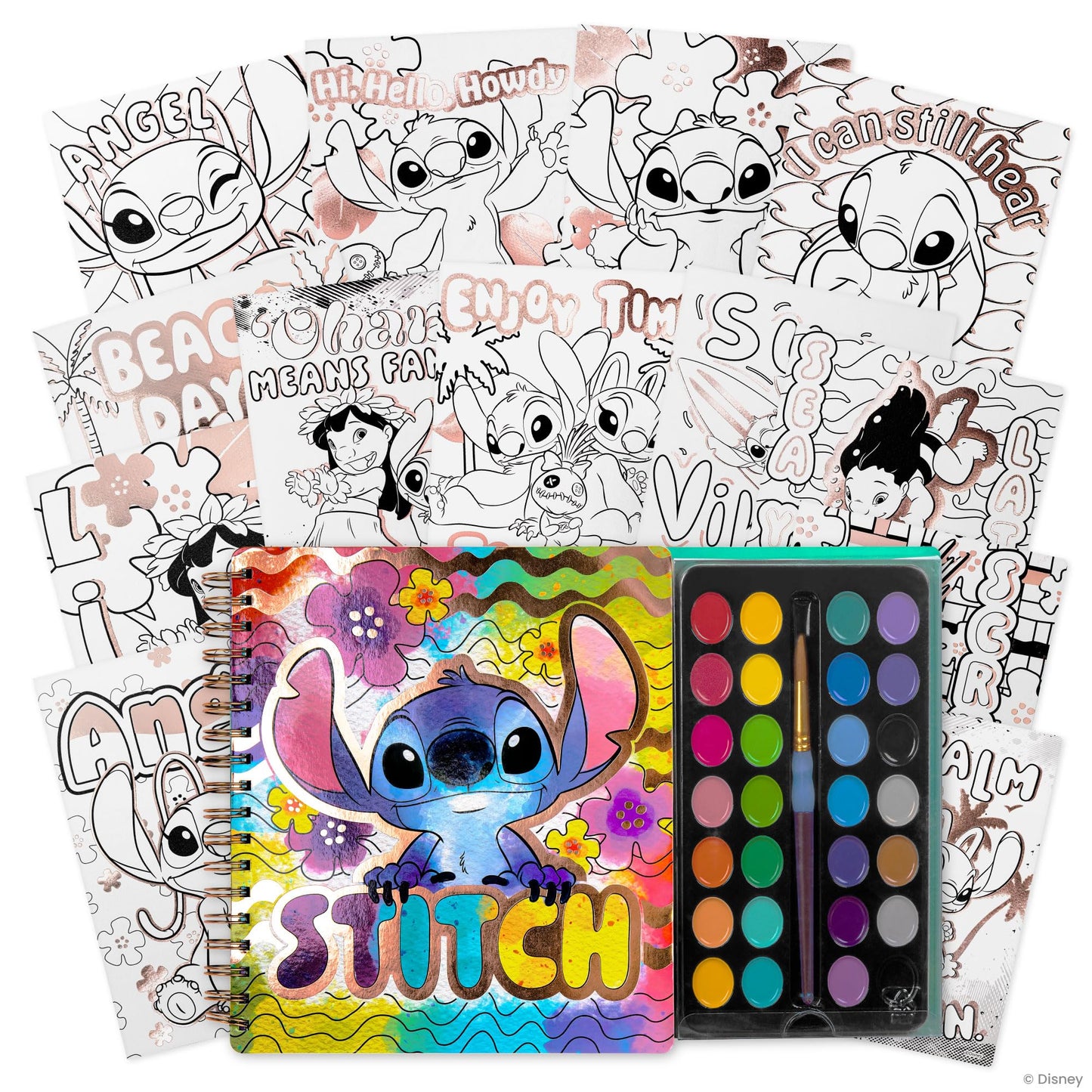 Fashion Angels Stitch Watercolor Poster Set, Includes 30 Page Spiral Bound Watercolor Sketchbook, Kids Paint Brush, 28 Washable Watercolors for Kids, Teen Girls & Boys
